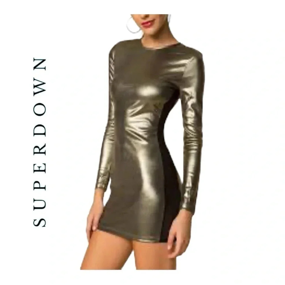 1894. SUPERDOWN MARIANNA MESH MINI DRESS SIZE SMALL METALLIC GOLD‎ IN COLOR
